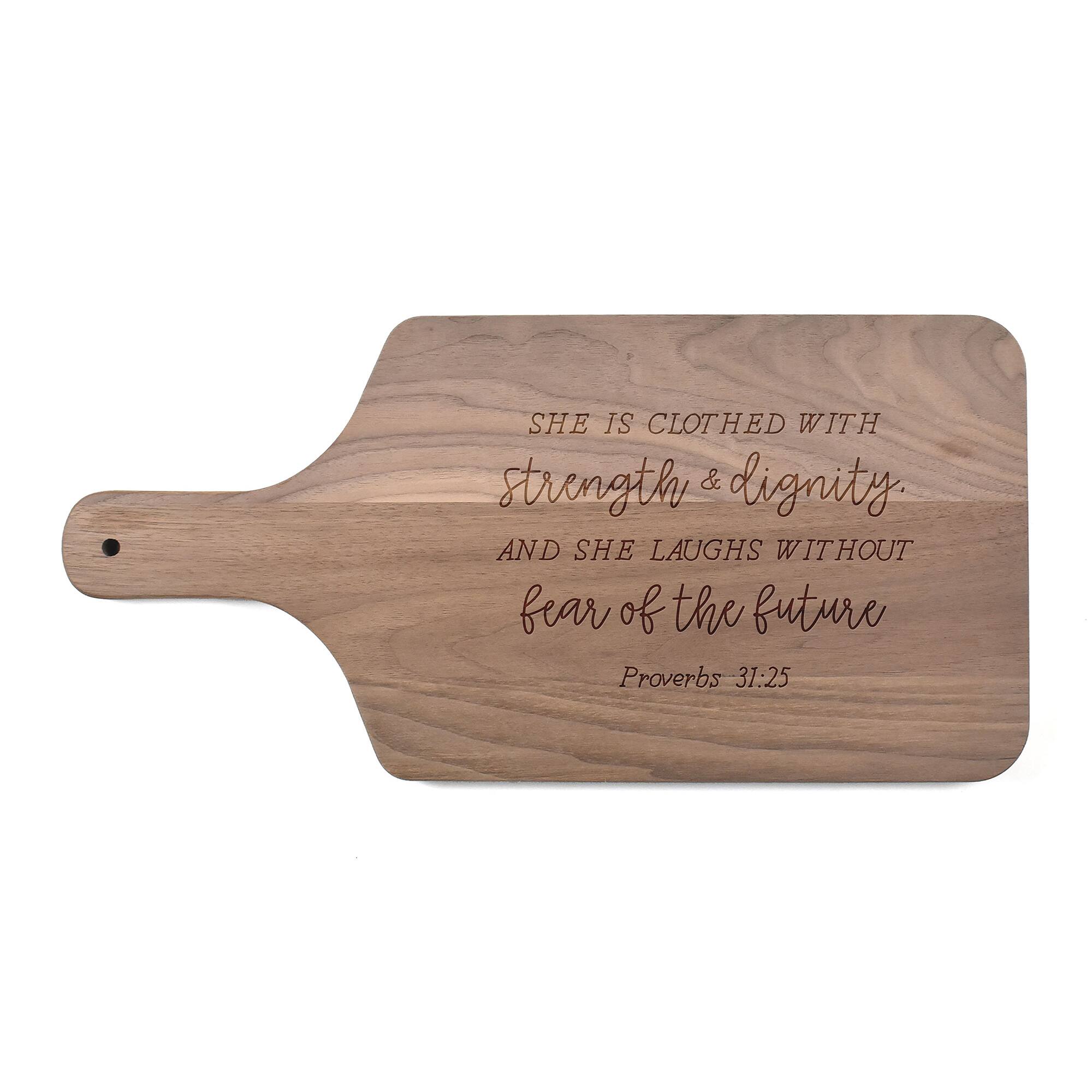 8" x 17" Strength & Dignity Walnut Paddle Cutting Board